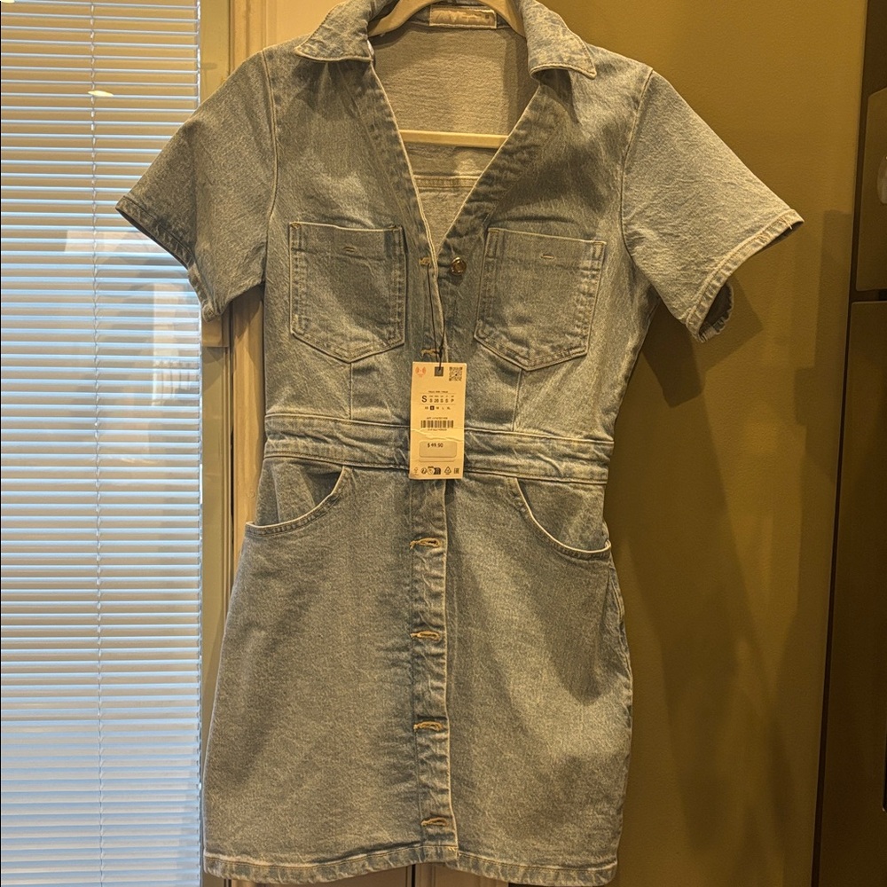 Zara Light Blue Denim Mini Dress
